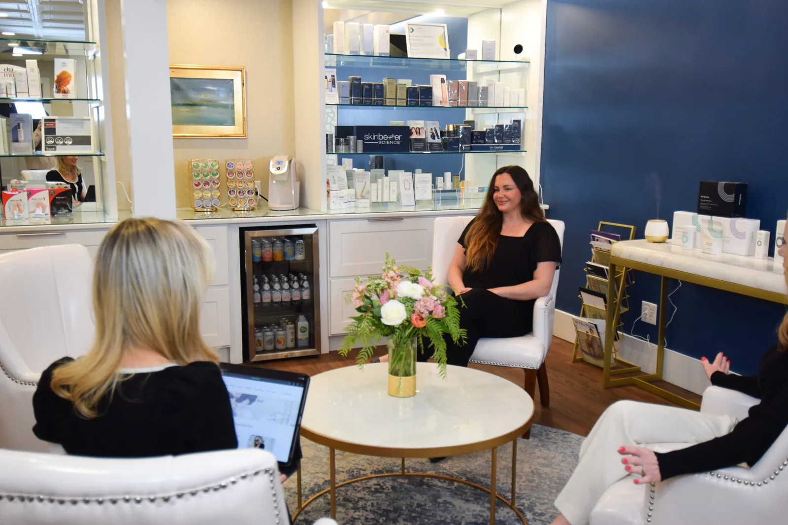 The consultation lounge at Radiance Medical Aesthetics & Wellness Spa in Williston